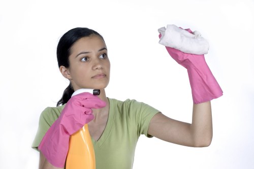 A cleaner restoring a high-traffic carpet area